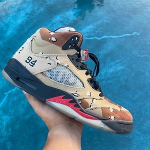 Supreme Jordan Retro 5 V Desert Camo Sneakers